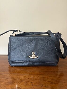 Vivienne Westwood Black Leather Shoulder Bag with Gold Orb